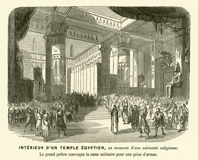 Interior of an Ancient Egyptian temple during a service by French School