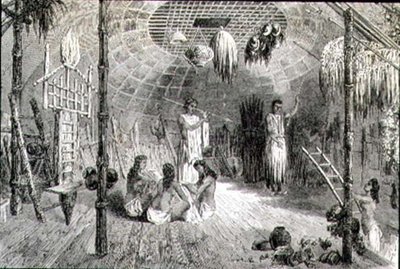 Interior of an Indian Hut in the 1860s by French School