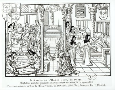 Interior of the Hotel Dieu hospital by French School