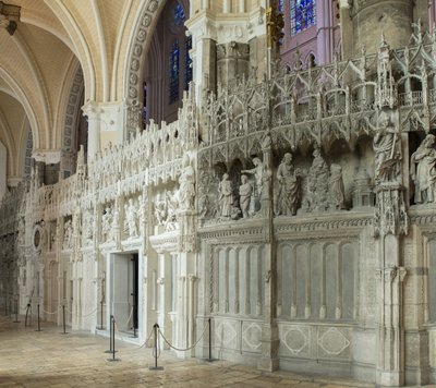 Internal view of the cathedral of Chartres with a detail of the choir by French School