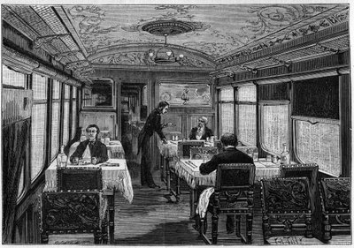 Internal view of the dining room of the Orient Express in 1884 by French School