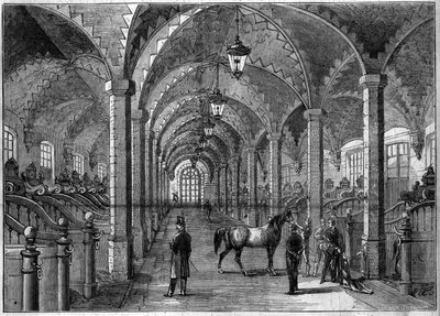 Internal view of the imperial stables at the Louvre, Paris by French School