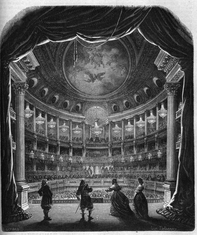 Internal view of the theatre of the castle of Versailles. Engraving from 1867-1868 by French School