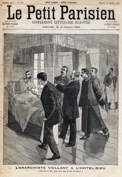 Interrogation of the anarchist Auguste Vaillant at the Hotel Dieu which confesses the attack he committed on December 9 by French School