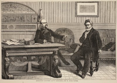 Interview between Count Bismarck and M. Jules Favre, September 1870, illustration from Cassells History of the War between France and Germany, 1870-1871 by French School