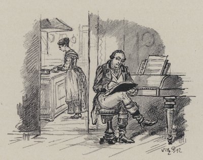 Italian composer Gioachino Rossini composing at home by French School
