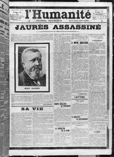 Jaures assassinated, from L