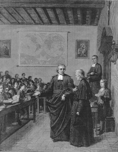Jean Baptiste De La Salle showing one of his schools by French School