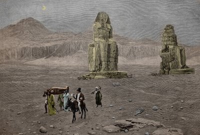 Jean Francois Champollion at the Colossi of Memnon, Egypt (engraving) by French School