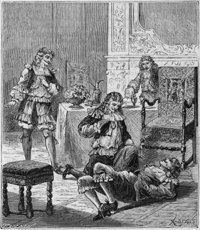 Jean de Santeul (1630-1697) poisons with a glass of wine in which tobacco from Spain had been put - Engraving in 
