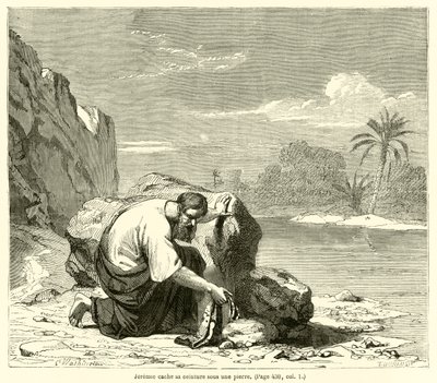 Jeremiah Hides His Belt Under a Rock by French School