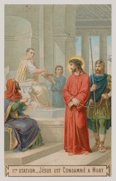Jesus is condemned to death (The first Station of the Cross) by French School