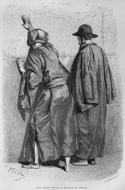 Jewish men at the Wailing Wall, from La Syrie daujourdhui. Voyage dans la Phenicie, le Liban et la Judee. 1875-1880 by Louis Charles Emile Lortet, 1884 by French School
