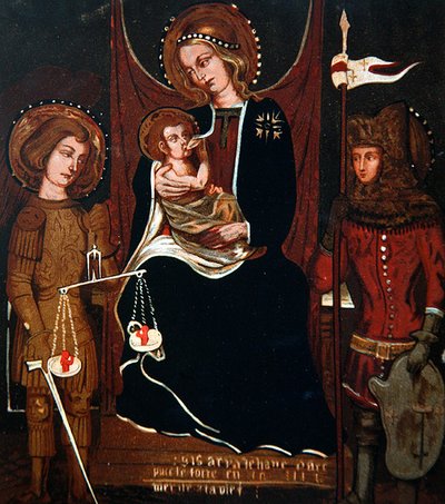 Joan of Arc and St. Michael at the feet of the Virgin by French School