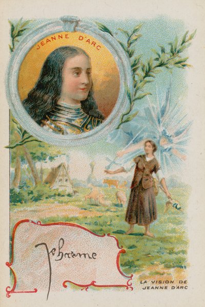 Joan of Arc with a depiction of her vision by French School