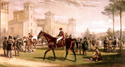 Jockey on His Horse on Paddock at Longchamps Racecourse by French School
