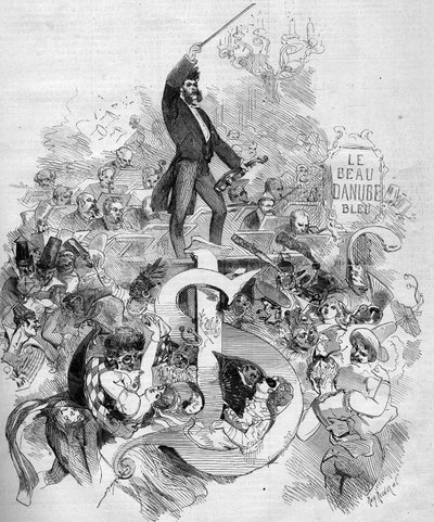 Johann Strauss the Younger (1825-1899), playing the violin, during a masked ball given at the Paris Opera by French School