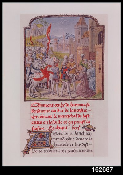 John of Gaunt being received by the citizens of Bayonne at the town gates, from Froissart
