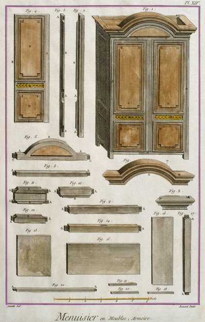 Joiner, a cupboard, illustration from the Encyclopedie des Sciences et Metiers by Denis Diderot engraved by Robert Benard published c.1770 by French School