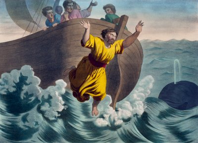 Jonah thrown into the sea, illustration from a catechism L