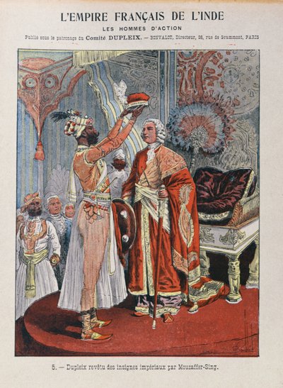 Joseph Francois Dupleix receives the imperial insignia from an Indian ruler, cover of school exercise book c.1900 by French School