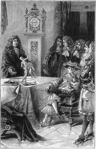 Joseph Guichard Du Verney (1648-1730) giving a lesson of anatomy to the Duke of Burgundy Louis of France (1682-1712). 18th century. Engraving from 1878 by French School