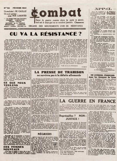 Journal COMBAT - number 54 - February 1944 - organ of the united resistance movements. (clandestine newspaper) - Where will the resistance go by French School