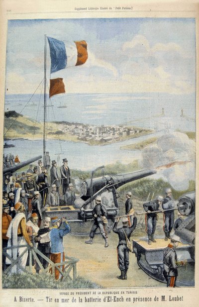 Journey of the President of the Republic to Tunisia: to Bizerte, shooting at sea from the battery of El-Ench in the presence of Mr Loubet - in “Le Peute Parisien” of 03/05/1903 by French School