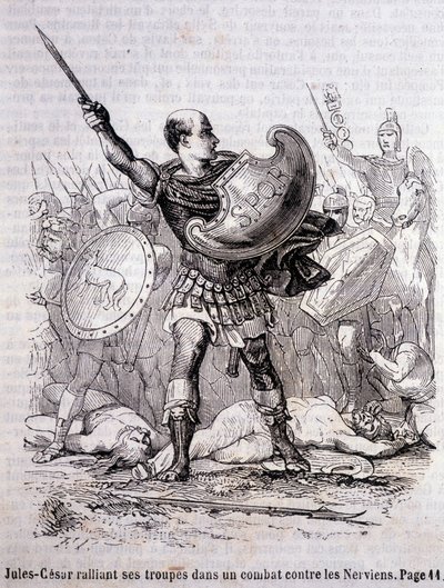 Julius Caesar rallies his troops in a fight against the Nerviens - in Histoire de France by L.-P. Anquetil by French School