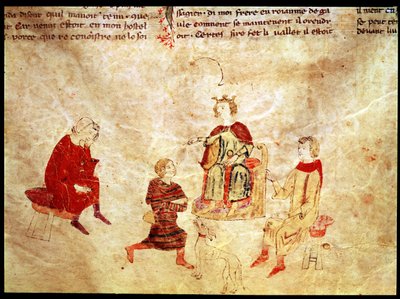 King Arthur on his Throne Surrounded by his Advisors, from the Roman de Meliadus by French School