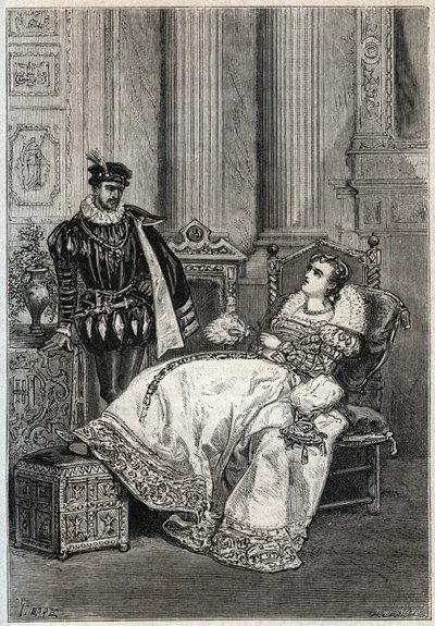King Henry II (1519-1559) and Diane de Poitiers (1499-1566) - Henry II of France and Diane de Poitiers - engraving from 
