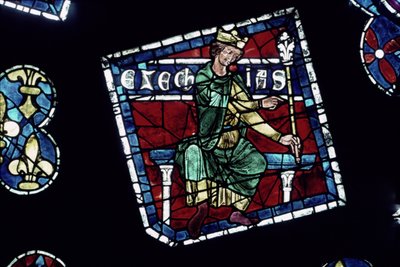 King Hezekiah, detail (north rose window) by French School