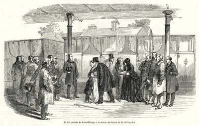 King Louis-Philippe of France arriving at Croydon railway station after being forced into exile, February 1848 by French School