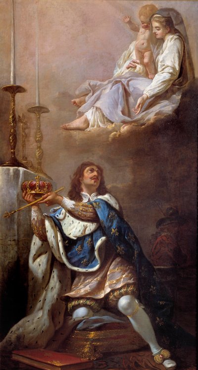 King Louis XIII offering his crown to the Virgin. Painting of the French School. 17th century. Versailles. Church of Our Lady of Versailles by French School