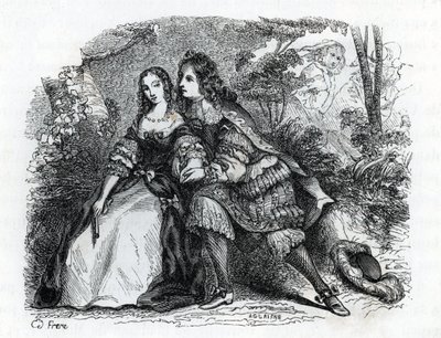 King Louis XIV and his mistress Louise de La Valliere (engraving) 1846 by French School