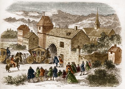 King Louis XIV (1638-1715) visiting Melle de Fontanges (1661-1681) at Port Royal around 1680. Engraving in 