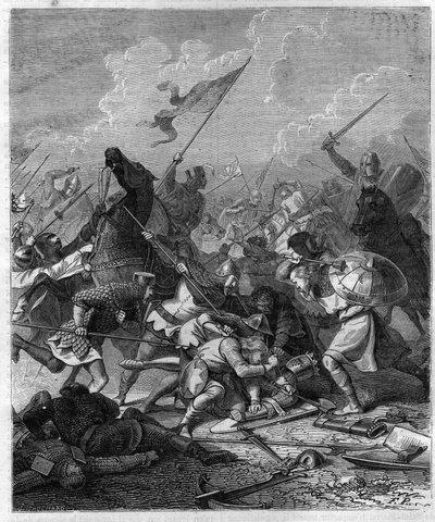 King Othon I of Germania, said the Great (912-973) surprised by the rebels in Rome. Engraving in Histoire des Papes-Rois-Queen and Empereurs a travers les centuries by Maurice Lachatre by French School