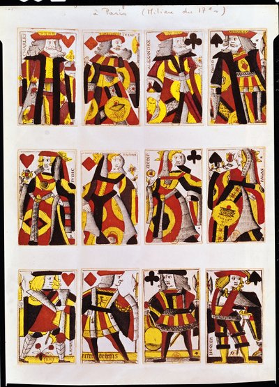 King, Queen and Jack playing cards by French School