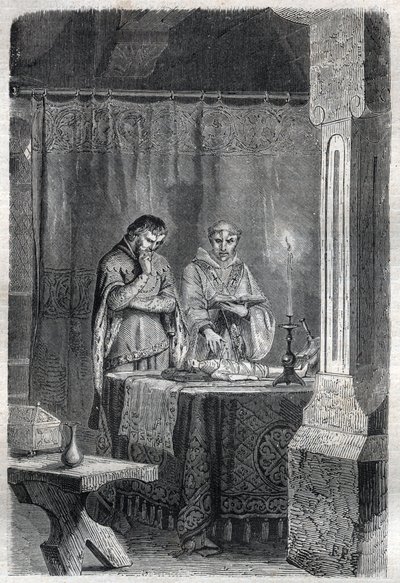 King of France Charles V the Wise consulted the soothers. Engraving in 