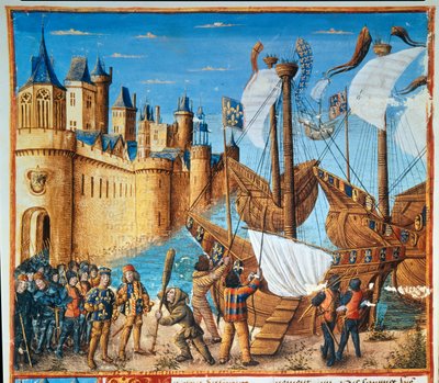 King of France Louis IX (Saint Louis) embarking on the seventh crusade by French School
