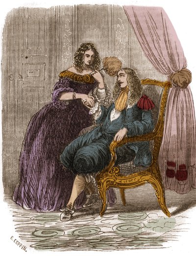 King of France Louis XIV (1638-1715) with Francoise Athenais by Rochechouart Mortemart, Marquise of Montespan (1640-1707). Engraving of the 19th Century by French School