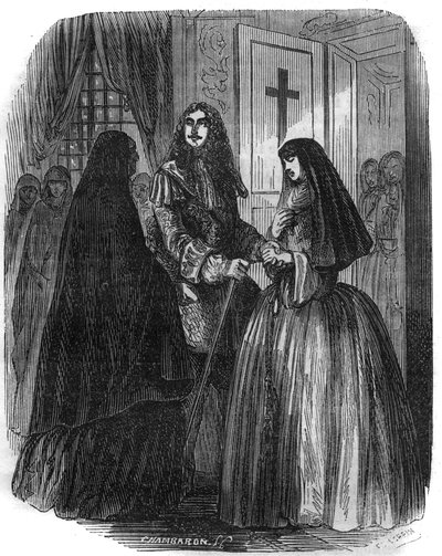 King of France Louis XIV (1638-1715) with Louise Francoise de la Valliere (1644-1710). Engraving of the 19th Century by French School