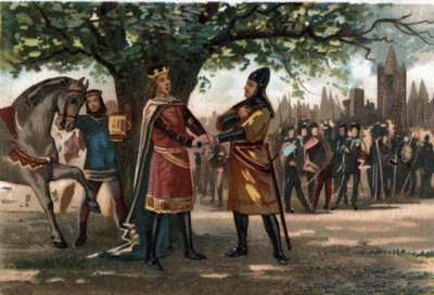 King Philip Augustus of France (1165-1223) met King Richard the Lionheart at Saint Denis during the capture of the Oriflamme. by French School