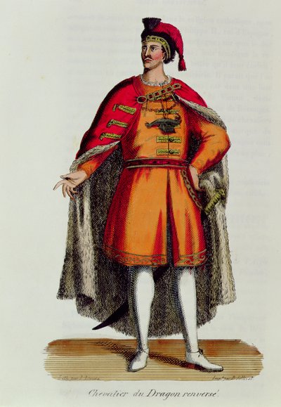Knight of the Hungarian Order of the Dragon Overturned, illustration from Histoire et Costumes des Ordres Monastiques by Pierre Helyot, 1842 by French School
