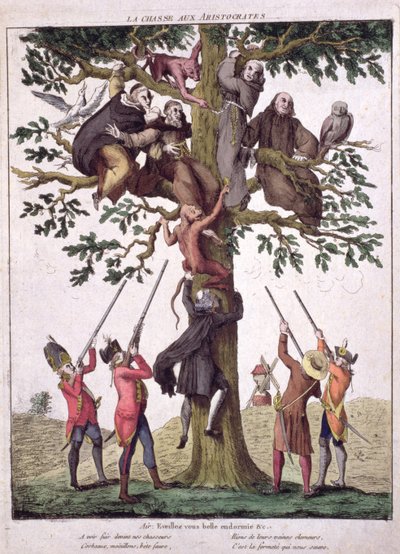 The Hunt for Aristocrats, Anti-Royalist caricature, c.1792 by French School