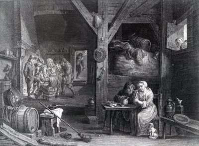 La Fumeuse, print by Jean Baptiste Patas after David Teniers the Younger, 1786-1808 by French School