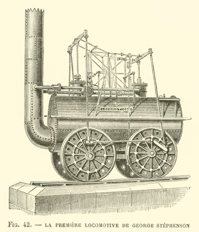The First Locomotive by George Stephenson by French School