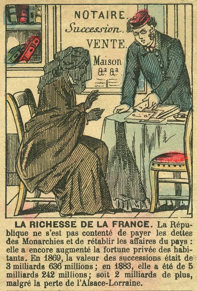 La Riche de la France, illustrating the benefits of the Third Republic on the personal enrichment of the French. Engraving, in Le Figaro, supplement, on 30/03/1889, Paris. by French School