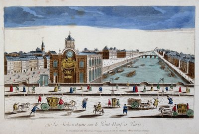 La Samaritaine (water pump) on the Pont Neuf in Paris - optical view by French School