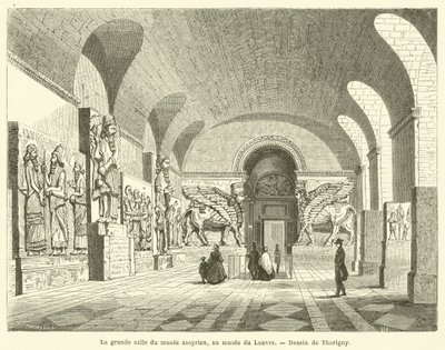 The Great Hall of the Assyrian Museum, at the Louvre Museum by French School